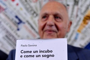 Italys European Affairs Minister Paolo Savona presents his new book with the title 'Come un incubo e come un sogno' (Like a Nightmare and Like a Dream) during a press conference for the foreign press in Rome on June 12, 2018. (Photo by TIZIANA FABI / AFP) (Photo credit should read TIZIANA FABI/AFP/Getty Images)