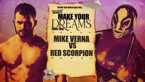 Nella foto, in alto: Mike Verna contro Red Scorpion